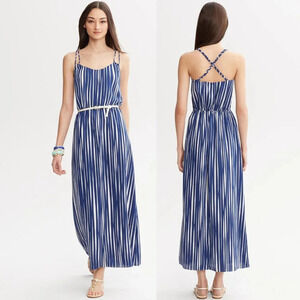Banana Republic Blue White Striped Crisscross Spaghetti Strap Maxi Dress 22473